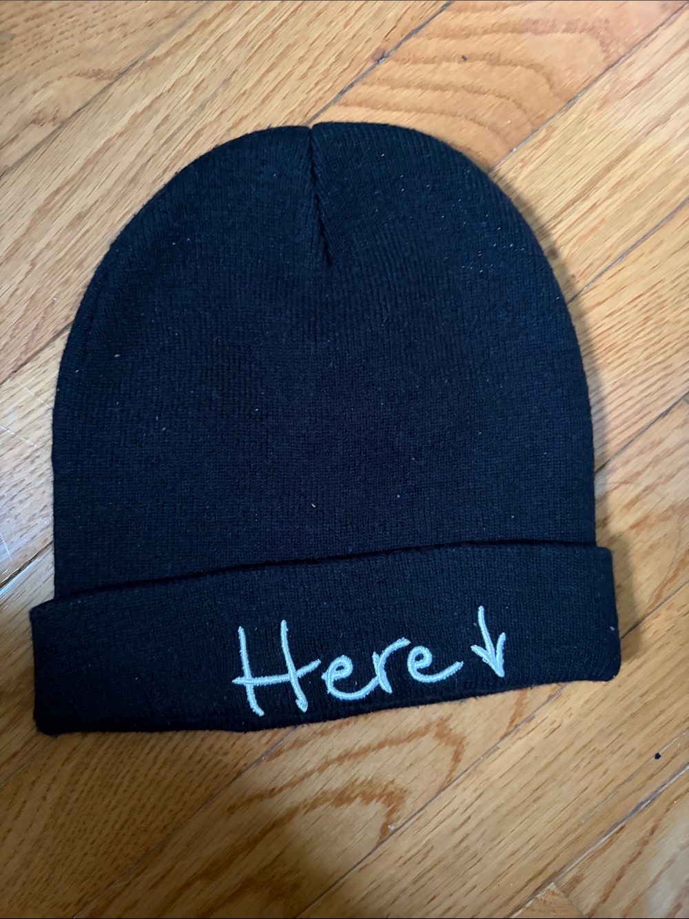 Zara Black Beanie with White 'Here' Script
